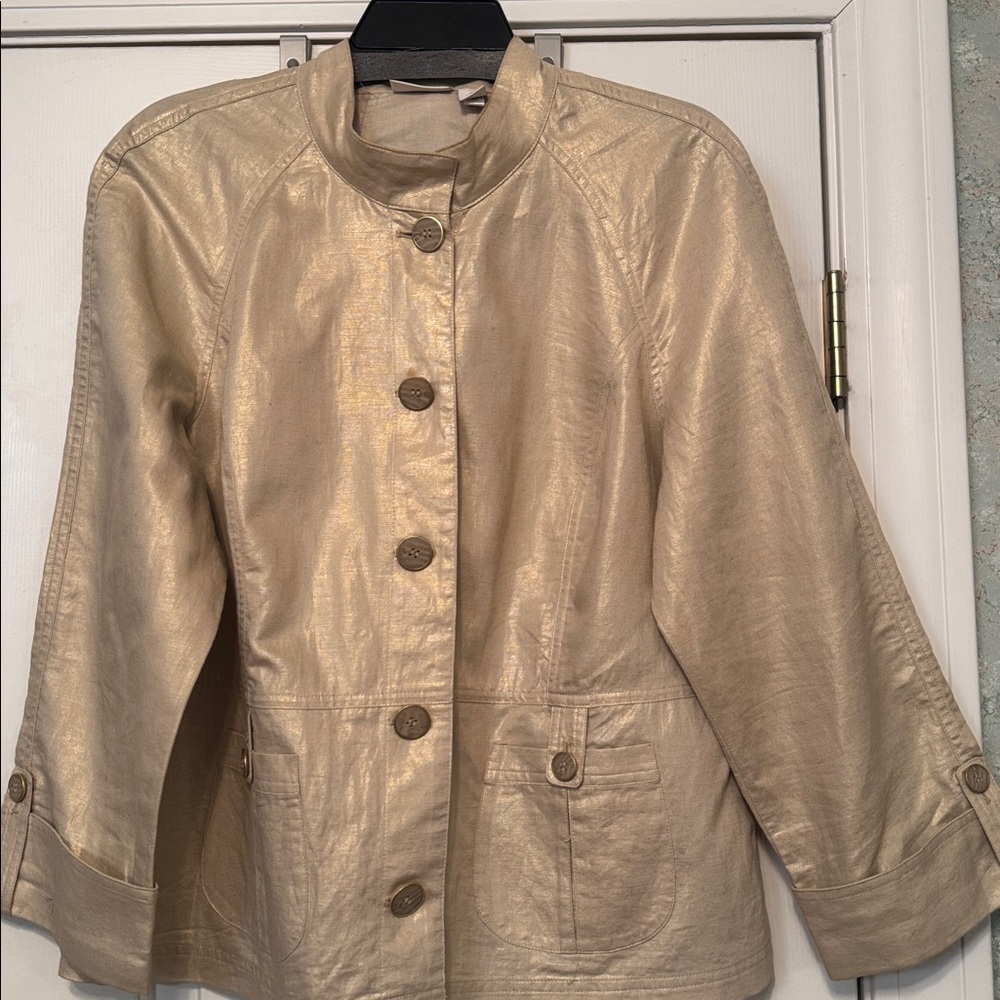 Chico's Pale Gold Linen-Cotton Blend Jacket